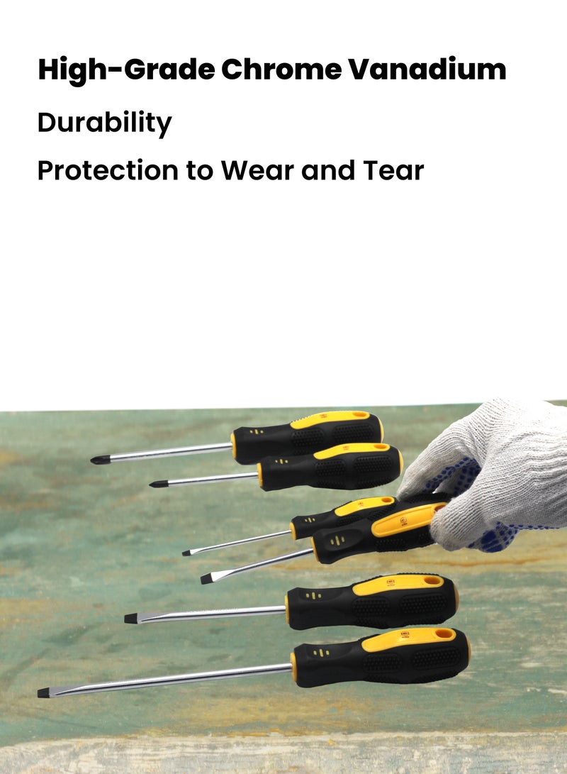 هاي-تيك مجموعة مفكات مكونة من 6 قطع – مفكات مسطحة ومفكات فيليبس دقيقة مع مقابض مريحة غير قابلة للانزلاق، رؤوس فولاذية متينة للاستخدام المنزلي، والأعمال اليدوية، والاستخدام المهني (الموديل HT-TL-SD6) - Image 3