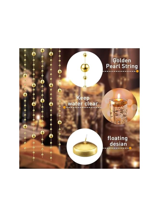 Green Tiger 12 Pieces 1.8 Inch Floating Candles for Centerpiece with 47 Feet 12 Strings Faux Pearl for Vase Filler, Gold Floating Candles for Wedding Dining Table Holiday Party Pool Dinner Home Decor - Image 5