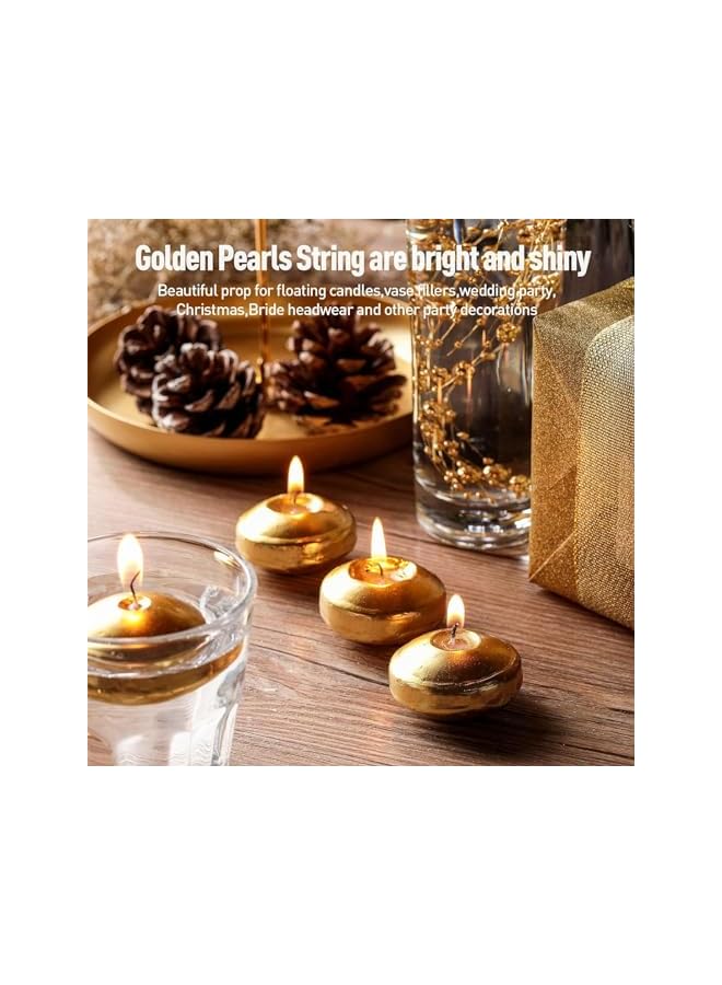 Green Tiger 12 Pieces 1.8 Inch Floating Candles for Centerpiece with 47 Feet 12 Strings Faux Pearl for Vase Filler, Gold Floating Candles for Wedding Dining Table Holiday Party Pool Dinner Home Decor - Image 4