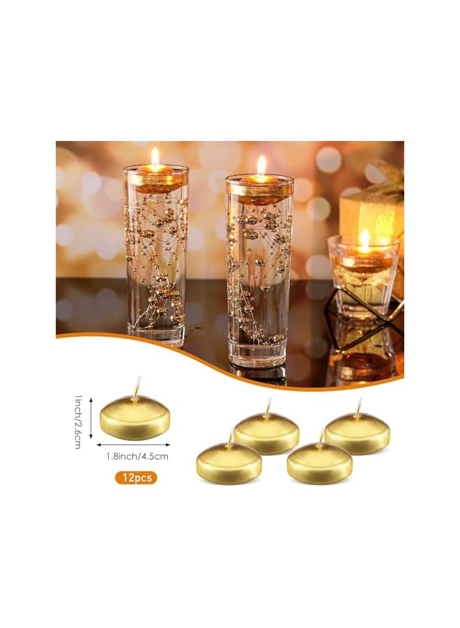 Green Tiger 12 Pieces 1.8 Inch Floating Candles for Centerpiece with 47 Feet 12 Strings Faux Pearl for Vase Filler, Gold Floating Candles for Wedding Dining Table Holiday Party Pool Dinner Home Decor - Image 2