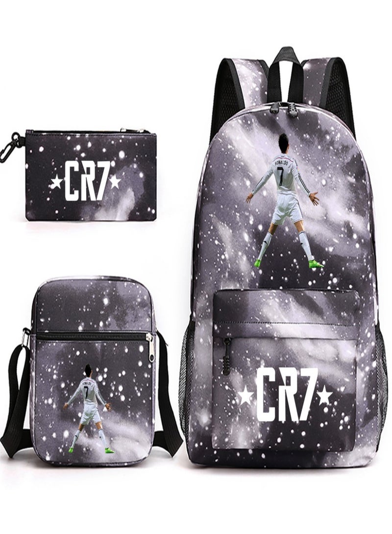 C Ronaldo Children Backpack Schoolbag Teen Student School Book bag with Lunch Box Pen Case 3 in 1 for Kids