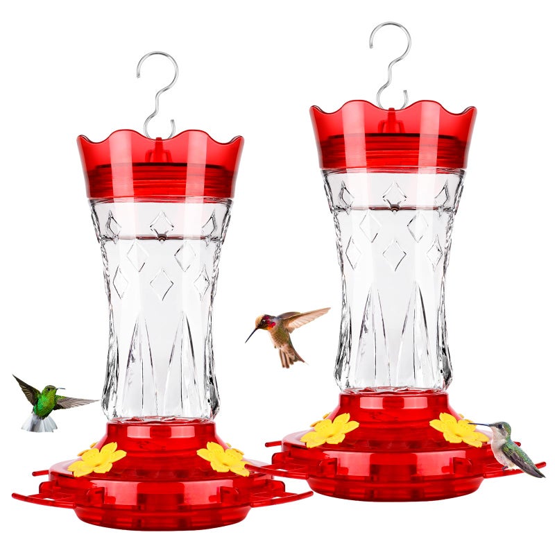 BOLITE Hummingbird Feeders for Outdoors Hanging BOLITE Glass Hummingbird Feeder 4 Bee Guard Feeding Ports Builtin Ant Moat Leak Proof 15 Ounces Stars Decor Red 2 Pack Gifts for Women Men - Image 2