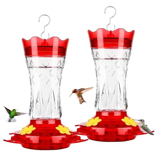 BOLITE Hummingbird Feeders for Outdoors Hanging BOLITE Glass Hummingbird Feeder 4 Bee Guard Feeding Ports Builtin Ant Moat Leak Proof 15 Ounces Stars Decor Red 2 Pack Gifts for Women Men - Image 1
