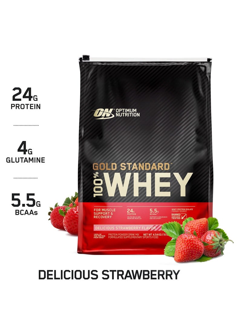 Optimum Nutrition - Gold Standard 100% Whey Protein Powder, for Muscle Support & Recovery, Primary Source Whey Protein Isolate - Delicious Strawberry, 4.54 Kgs (10 lbs) - Image 1