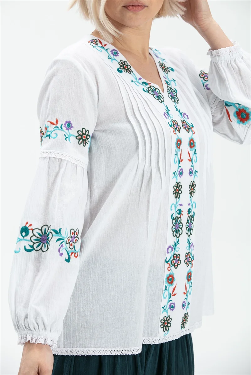 Eliş Şile Bezi Long Sleeve Sile Cloth Ayşe Blouse White Byz