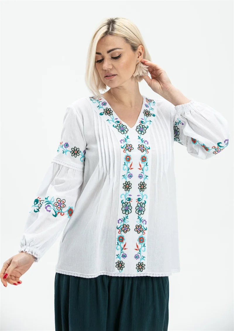 Eliş Şile Bezi Long Sleeve Sile Cloth Ayşe Blouse White Byz