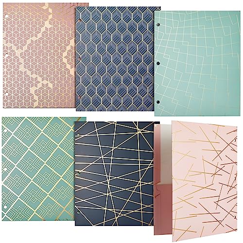 Paper Junkie School Folders with Pockets, 3 Hole Punched with 6 Geometric Designs for Office Supplies (9.5 x 12 Inches) - Pack of 6 Pocket Folders - Image 1