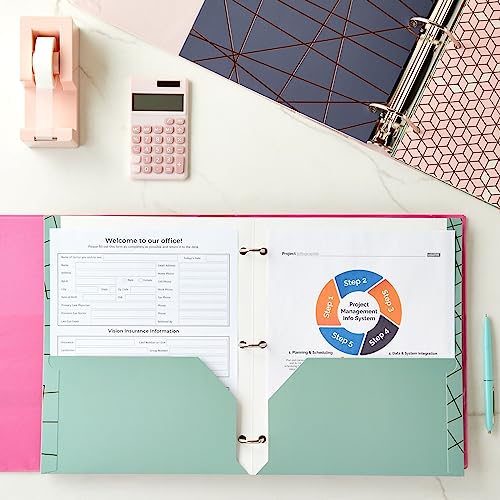 Paper Junkie School Folders with Pockets, 3 Hole Punched with 6 Geometric Designs for Office Supplies (9.5 x 12 Inches) - Pack of 6 Pocket Folders - Image 2