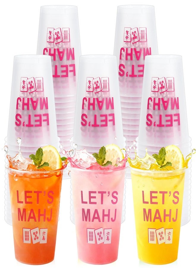 linastu 50 Pcs Mahjong Cups Mahjong Party Supplies Frosted Funny Plastic Cups with Mahjong Saying Printing, Reusable Mahjong Game Night Table Decor Party Decorations (Pink) - Image 1