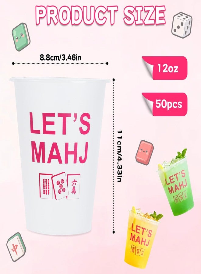 linastu 50 Pcs Mahjong Cups Mahjong Party Supplies Frosted Funny Plastic Cups with Mahjong Saying Printing, Reusable Mahjong Game Night Table Decor Party Decorations (Pink) - Image 2