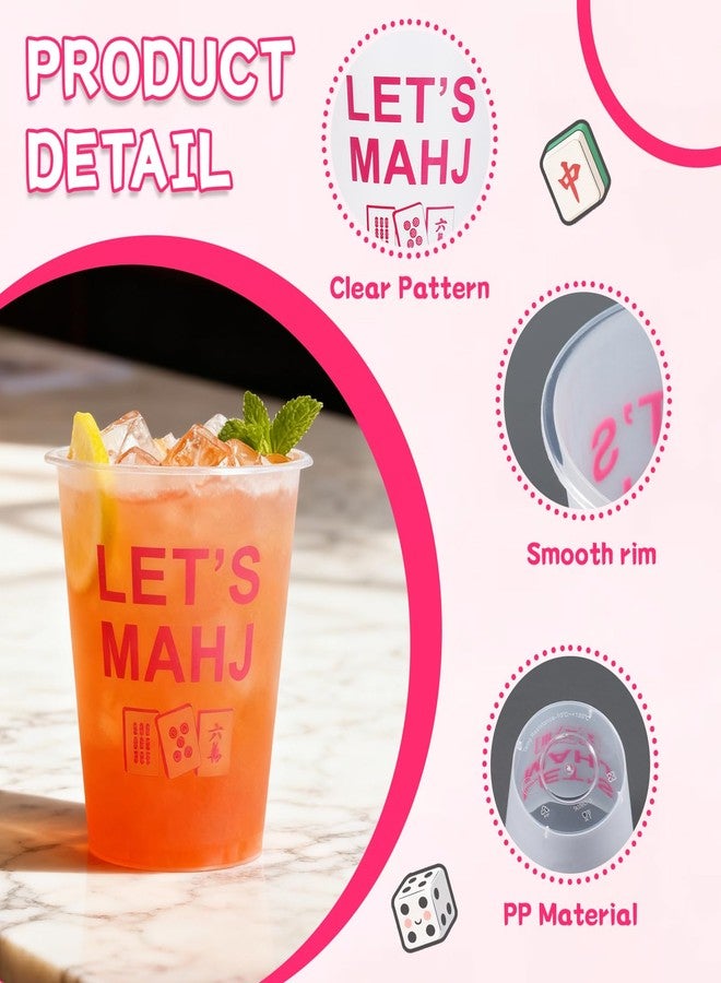 linastu 50 Pcs Mahjong Cups Mahjong Party Supplies Frosted Funny Plastic Cups with Mahjong Saying Printing, Reusable Mahjong Game Night Table Decor Party Decorations (Pink) - Image 3