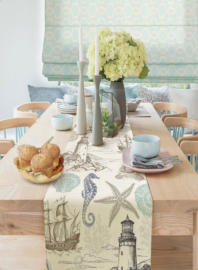 DeeCabin Summer Scallops Starfish Coral Coastal Table Runner, Retro Ocean Beach Sea Animals Theme, Black, 13x72IN - Image 4