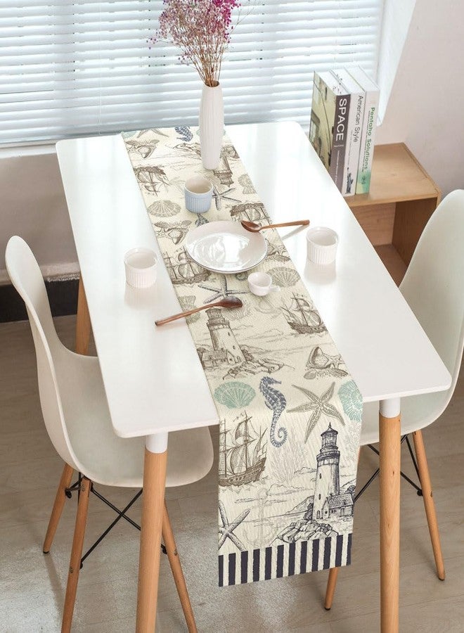 DeeCabin Summer Scallops Starfish Coral Coastal Table Runner, Retro Ocean Beach Sea Animals Theme, Black, 13x72IN - Image 5