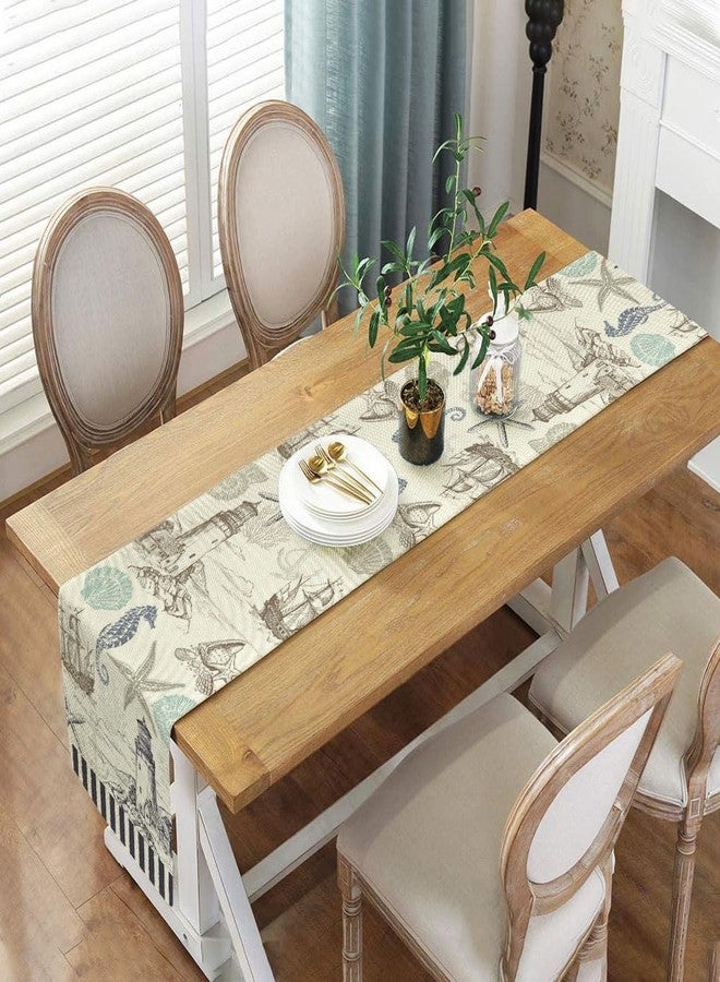 DeeCabin Summer Scallops Starfish Coral Coastal Table Runner, Retro Ocean Beach Sea Animals Theme, Black, 13x72IN - Image 3