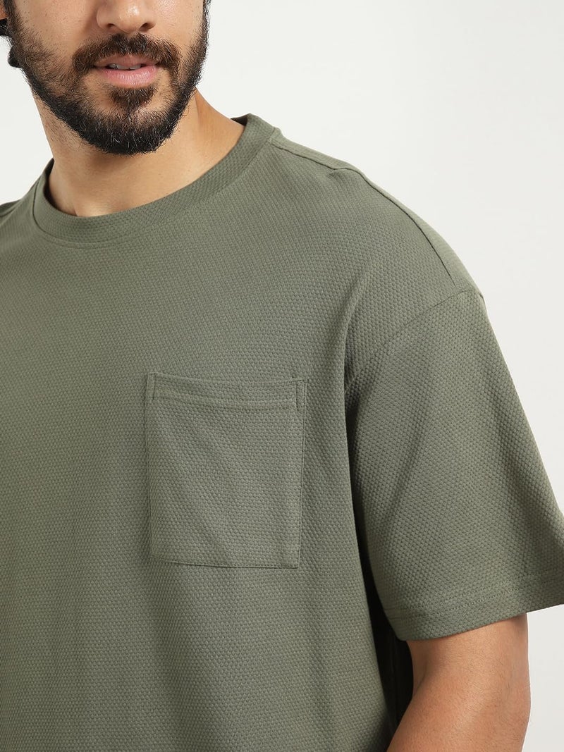 NOBERO Men Cotton Blend Solid Hudson Olive Oversized T-Shirt & Shorts Co Ord Set(1M-Lwcs-R0080-Og5_Olive Green_Xl) - Image 3