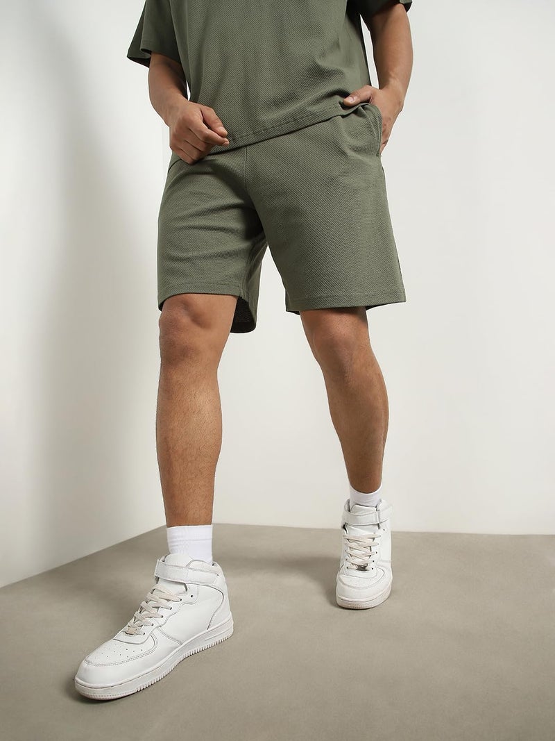 NOBERO Men Cotton Blend Solid Hudson Olive Oversized T-Shirt & Shorts Co Ord Set(1M-Lwcs-R0080-Og5_Olive Green_Xl) - Image 4