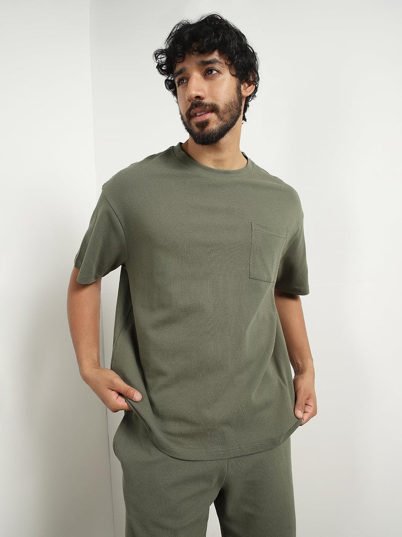 NOBERO Men Cotton Blend Solid Hudson Olive Oversized T-Shirt & Shorts Co Ord Set(1M-Lwcs-R0080-Og5_Olive Green_Xl) - Image 5