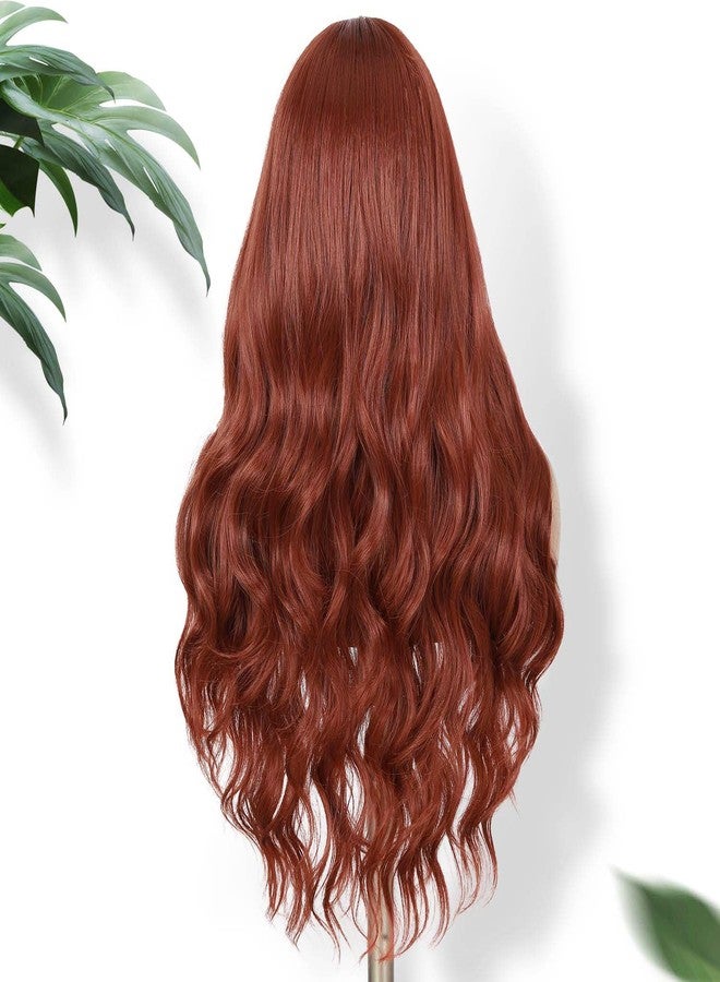 فانسي هير شعر مستعار فاخر مموج بلون بني محمر، طوله 26 بوصة، شعر مستعار مجعد مموج بلون الزنجبيل مع فرق في المنتصف، شعر مستعار صناعي طويل بلون أحمر نحاسي مع مقدمة دانتيل صغيرة، مناسب للنساء والفتيات، مناسب للتنكر والاستخدام اليومي في الحفلات - Image 4
