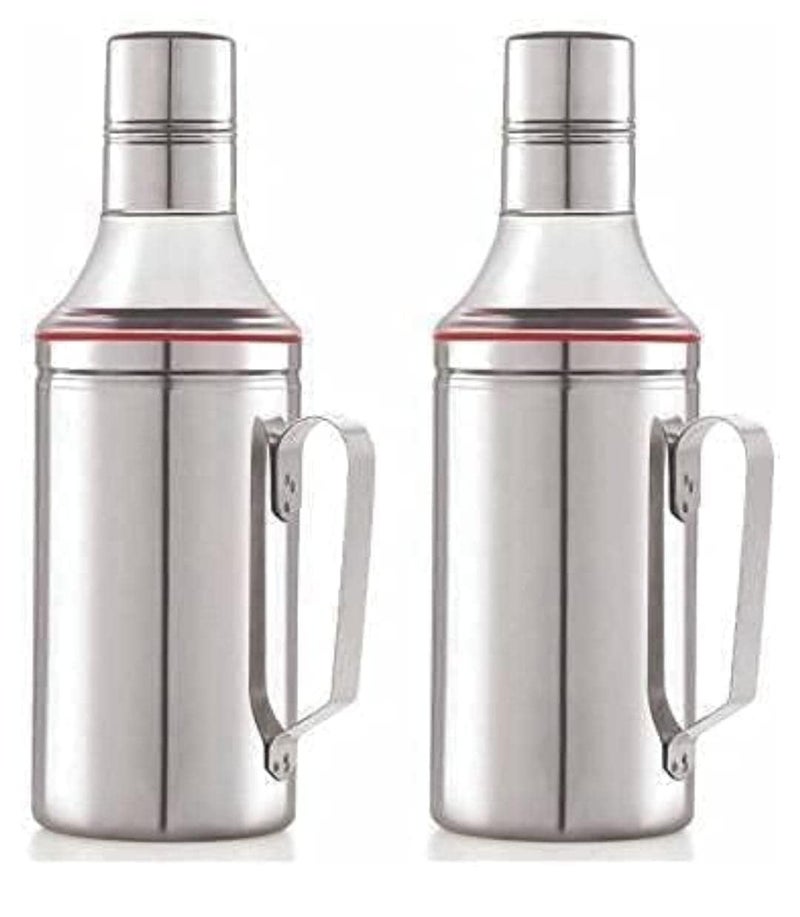 RABBONIX Stainless Steel Oil Dispenser with Nozzle 1 Litre (1000 ml), Pack of 02 | Oil Can | Oil Pourer | Oil Pot | Oil Bottle | Cooking Oil Container with Handle - Image 1