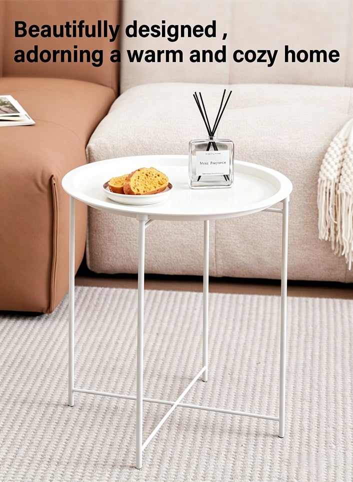 Sunnaltree Stainless Steel Foldable Coffee table, Sofa Side Table, Detachable,  Modern Simple Corner Metal Outdoor Table For Home Living Room Bedroom Room Office (White) - Image 2