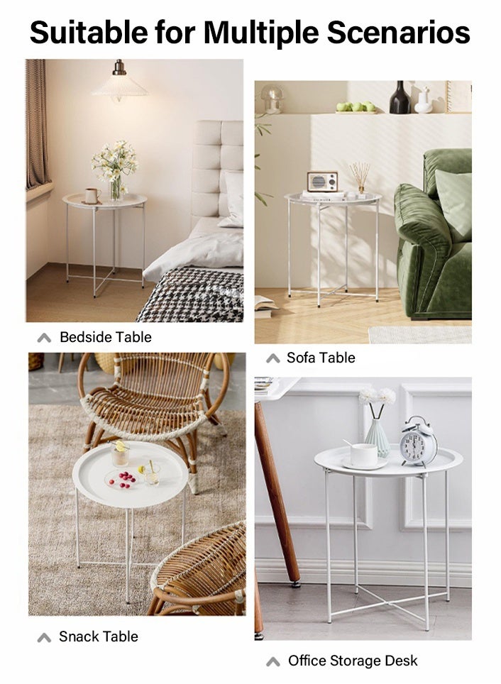 Sunnaltree Stainless Steel Foldable Coffee table, Sofa Side Table, Detachable,  Modern Simple Corner Metal Outdoor Table For Home Living Room Bedroom Room Office (White) - Image 5