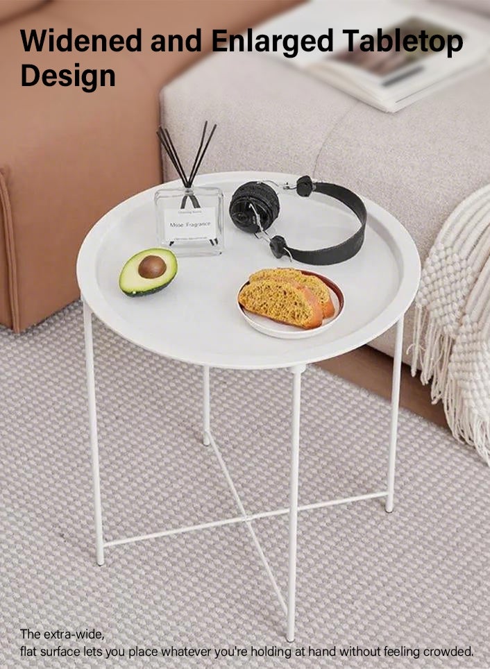 Sunnaltree Stainless Steel Foldable Coffee table, Sofa Side Table, Detachable,  Modern Simple Corner Metal Outdoor Table For Home Living Room Bedroom Room Office (White) - Image 3