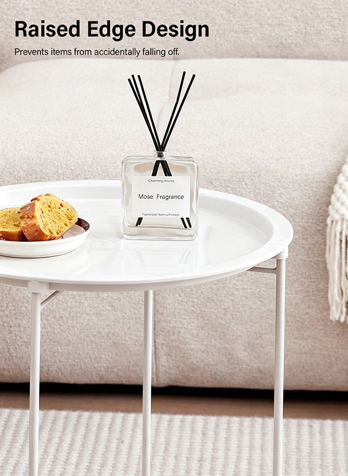 Sunnaltree Stainless Steel Foldable Coffee table, Sofa Side Table, Detachable,  Modern Simple Corner Metal Outdoor Table For Home Living Room Bedroom Room Office (White) - Image 4