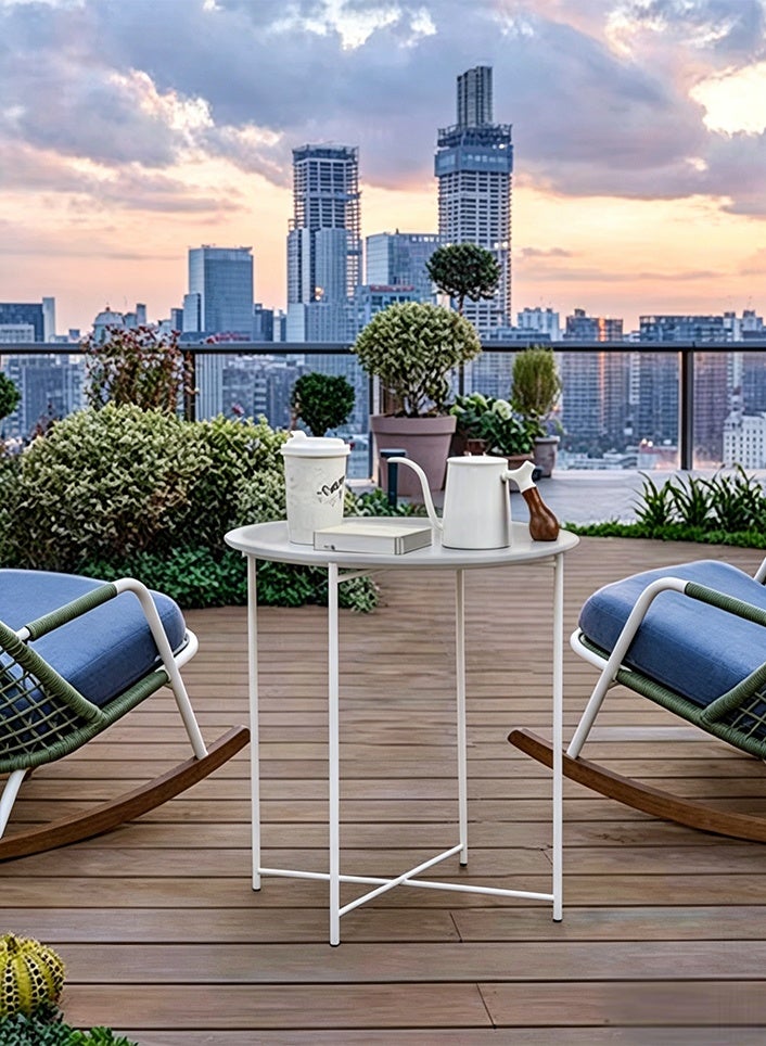 Sunnaltree Stainless Steel Foldable Coffee table, Sofa Side Table, Detachable,  Modern Simple Corner Metal Outdoor Table For Home Living Room Bedroom Room Office (White) - Image 1
