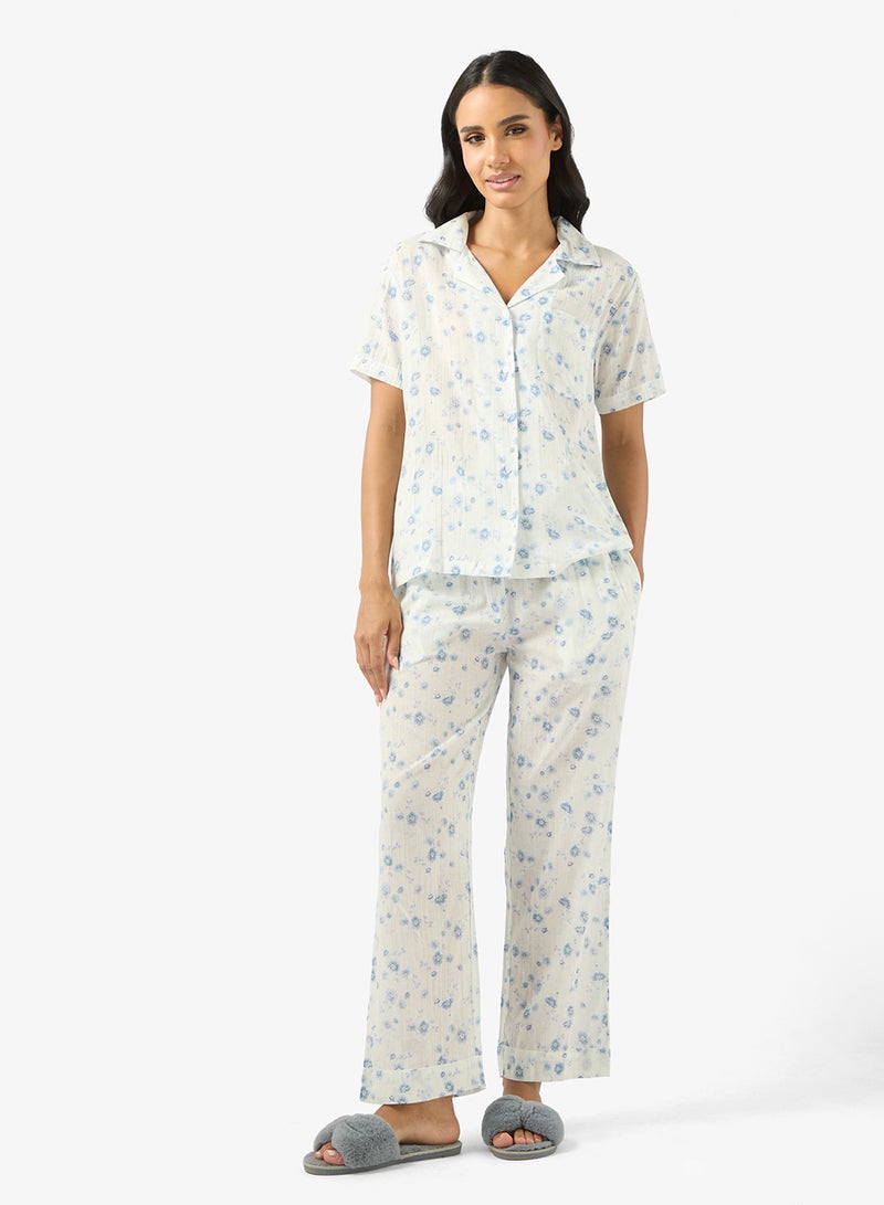 Ginger Cotton Ditsy Floral Relaxed Fit Shirt & Pyjama Set - Image 5