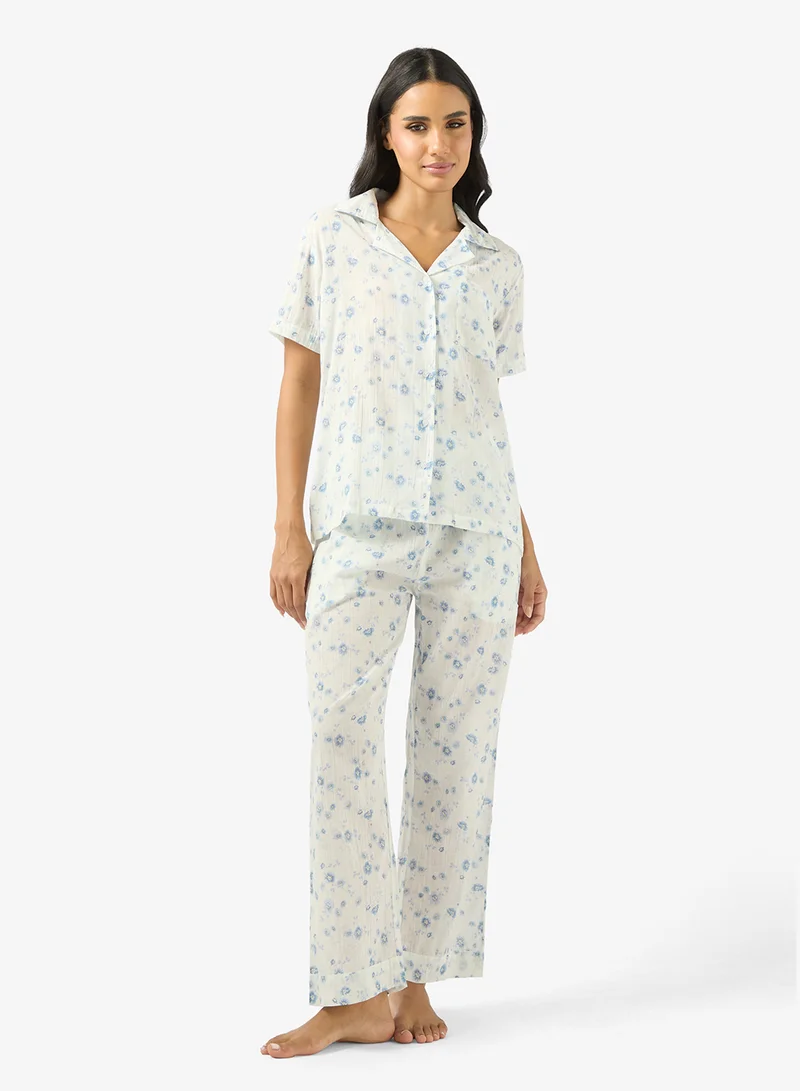 Ginger Cotton Ditsy Floral Relaxed Fit Shirt & Pyjama Set