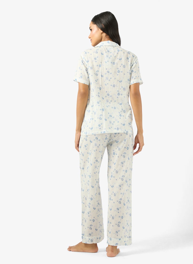 Ginger Cotton Ditsy Floral Relaxed Fit Shirt & Pyjama Set - Image 2