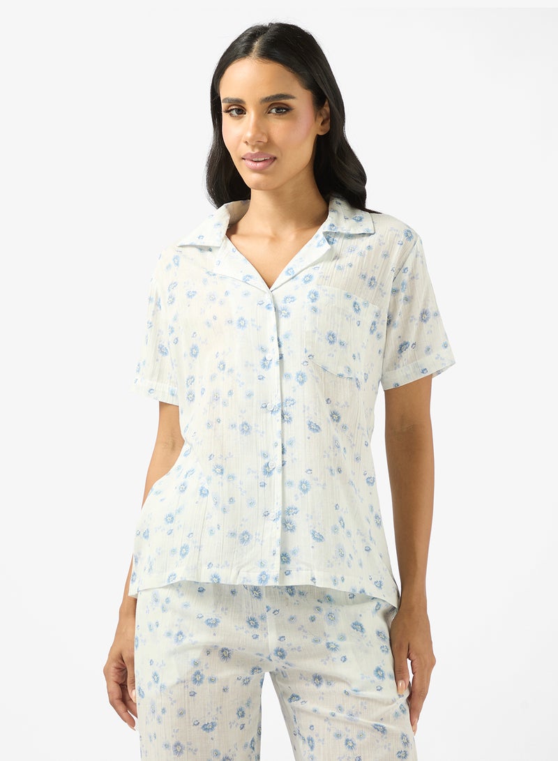 Ginger Cotton Ditsy Floral Relaxed Fit Shirt & Pyjama Set - Image 3
