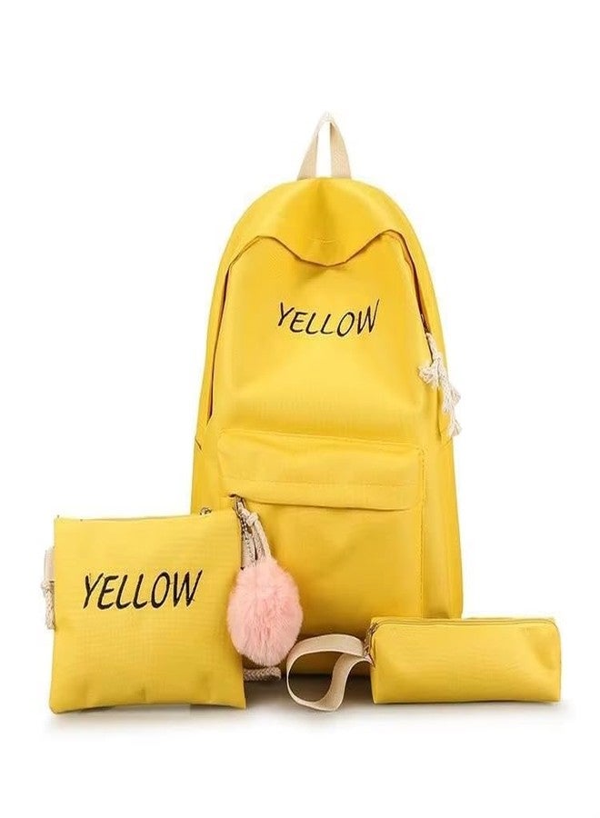 junelux Value Set 3-Piece-Set Shoulder Bag | Pencil Bag Backpack | Junior High School Students School Bag | Candy Color Backpack (Yellow) - Image 1