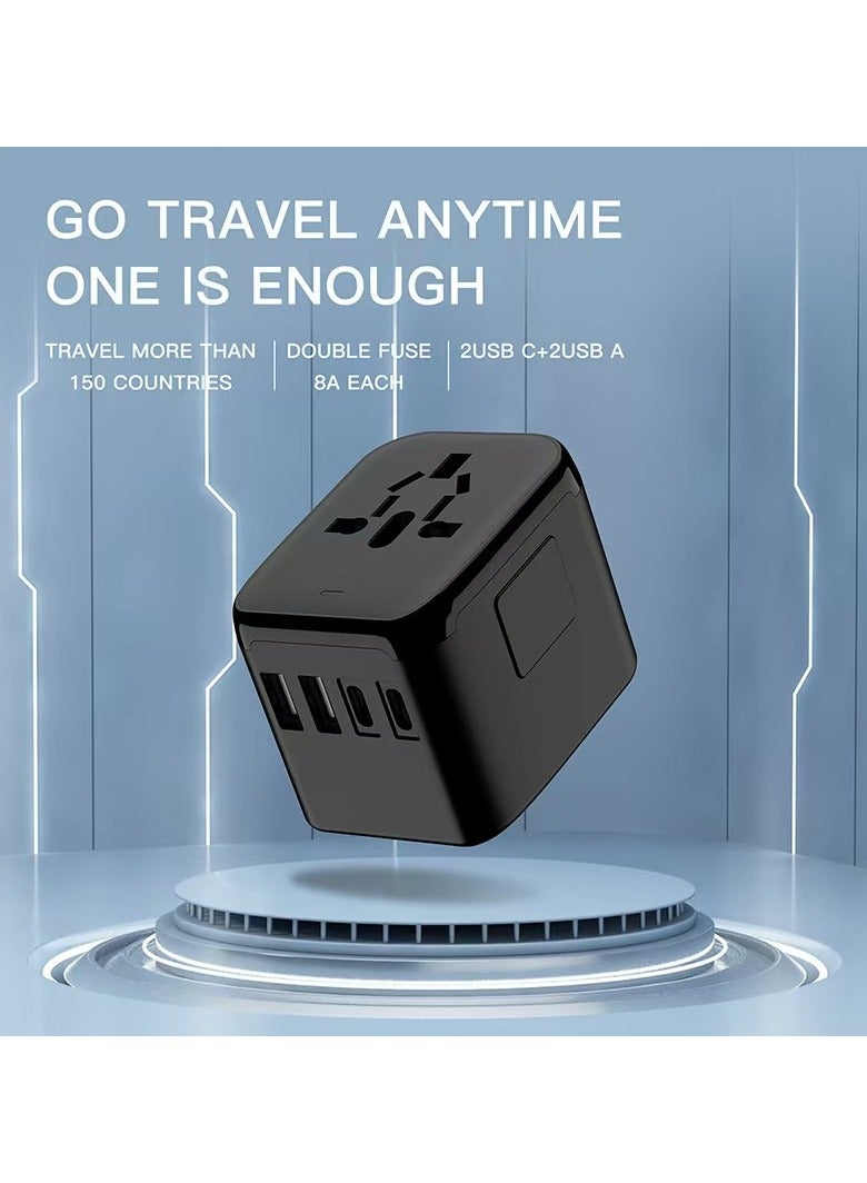 New international universal travel power plug adapter, five in one travel plug adapter suitable for global AC sockets in black - Image 2