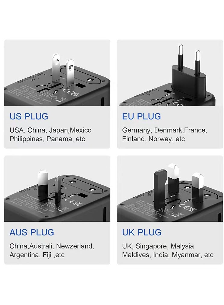 New international universal travel power plug adapter, five in one travel plug adapter suitable for global AC sockets in black - Image 3