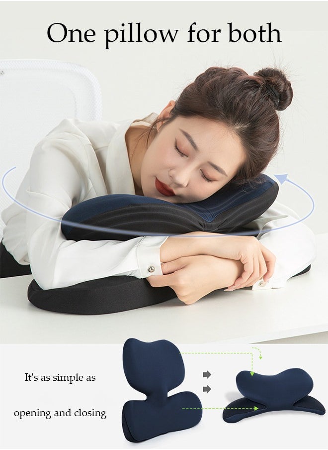 DUNISO Lumbar support cushion, slow rebound memory cotton sleep lumbar pillow, sleep pillow, fully fitted, foldable, suitable for offices, homes, airplanes, 48.5* 20.6 * 47cm, navy blue  - Image 3