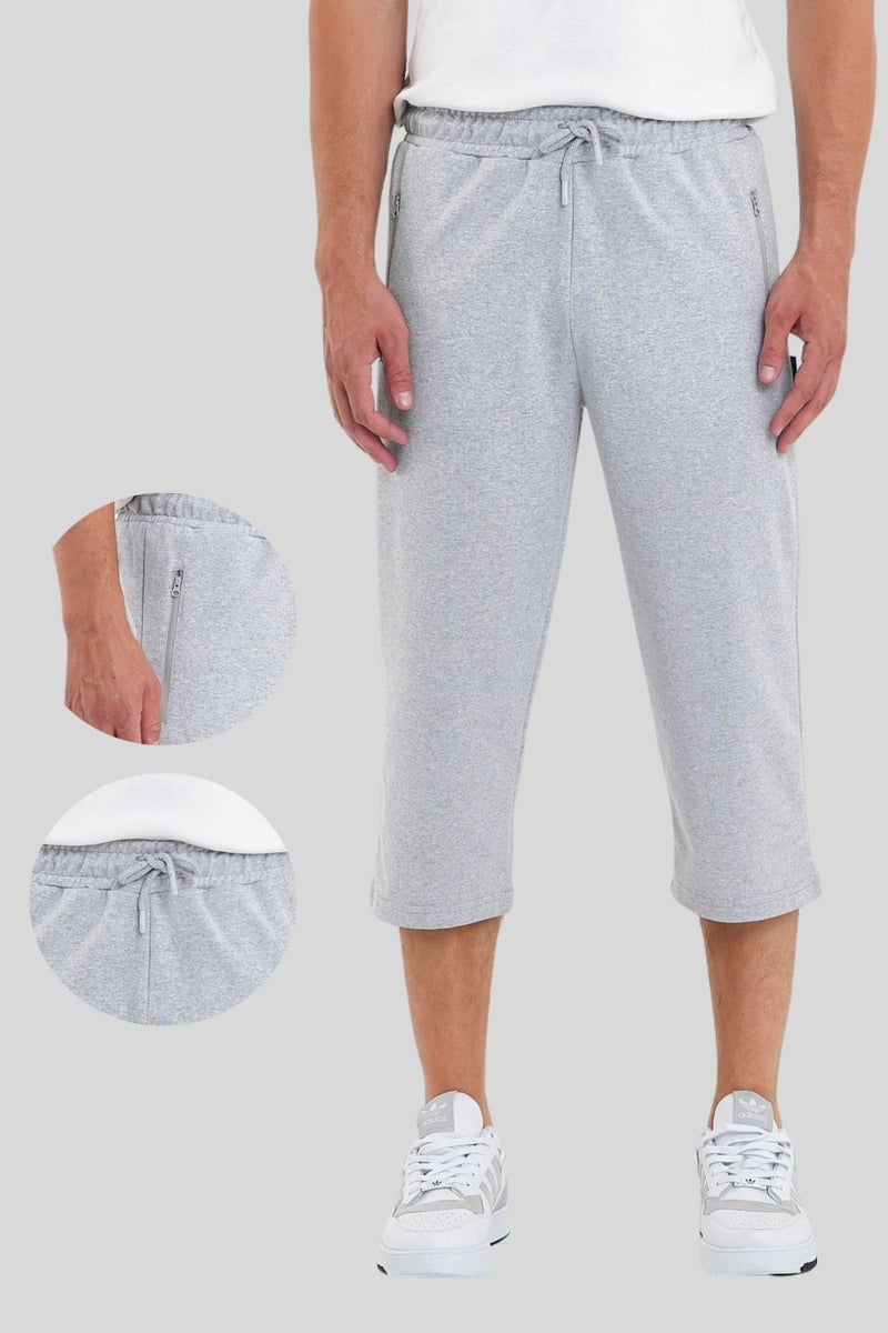 mmetalic Men's Gray Bermuda Shorts with Zippered Pockets and Adjustable Elastic Waistband Below Knee Capri  - Image 1