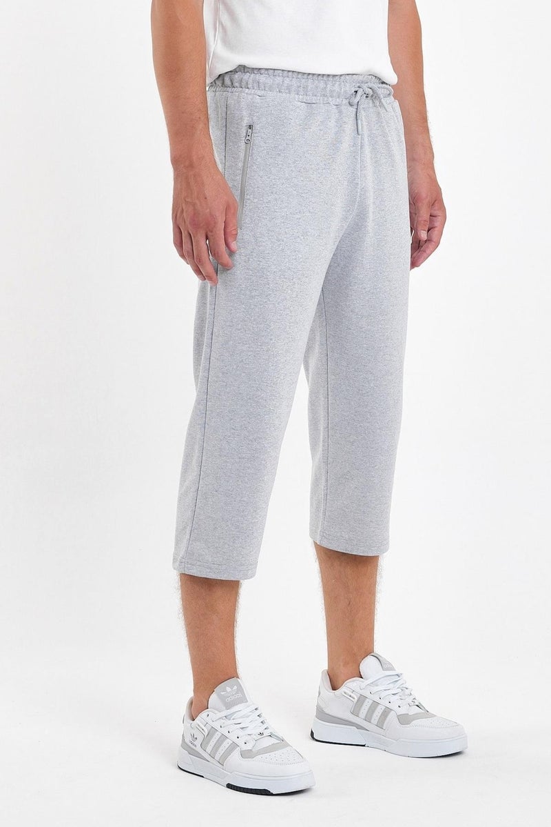 mmetalic Men's Gray Bermuda Shorts with Zippered Pockets and Adjustable Elastic Waistband Below Knee Capri  - Image 3