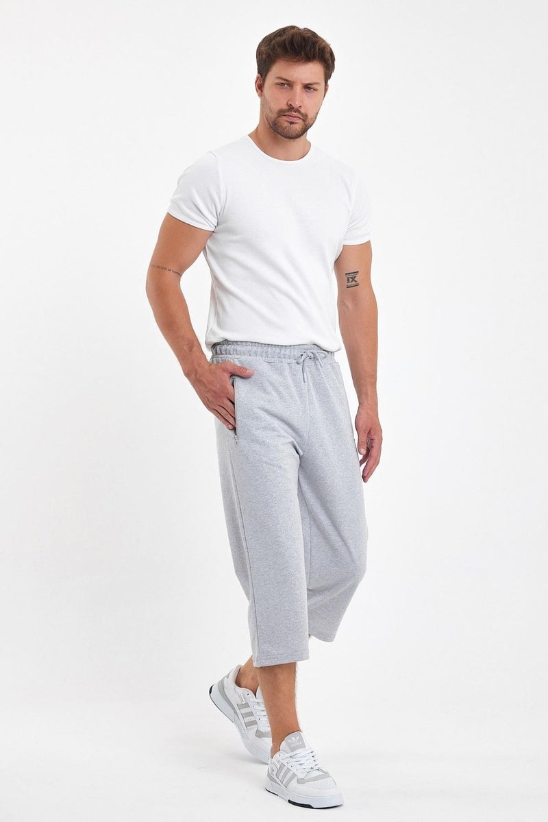 mmetalic Men's Gray Bermuda Shorts with Zippered Pockets and Adjustable Elastic Waistband Below Knee Capri  - Image 5