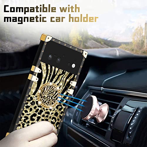 Easyscen for Pixel 6 Case Shockproof Protection Cover with Ring Stand Girls Women Retro Elegant Luxury Leopard Phone Case for Google Pixel 6 - Image 5