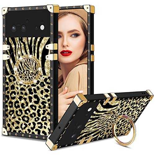 Easyscen for Pixel 6 Case Shockproof Protection Cover with Ring Stand Girls Women Retro Elegant Luxury Leopard Phone Case for Google Pixel 6 - Image 2