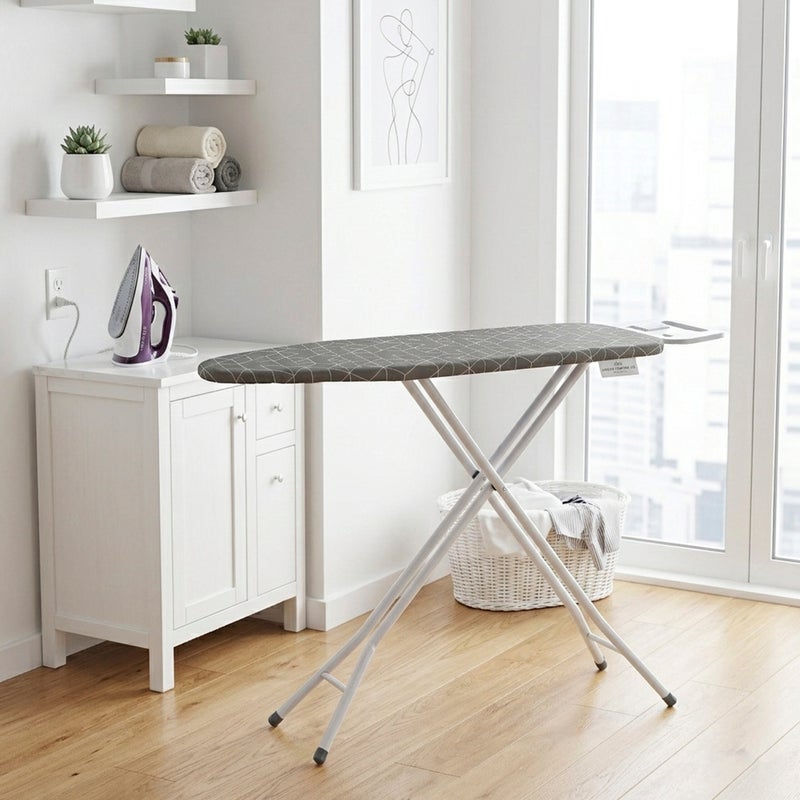 Cuisine Art طاولة كي الملابس Cuisine Art ROXY 33x110 سم | حامل مكواة قابل للطي بسطح شبكي وغطاء قماش TC | طاولة كي قوية بارتفاع قابل للتعديل للاستخدام المنزلي وغرف الغسيل والنزل والاستخدام المهني | رمادي - Image 2