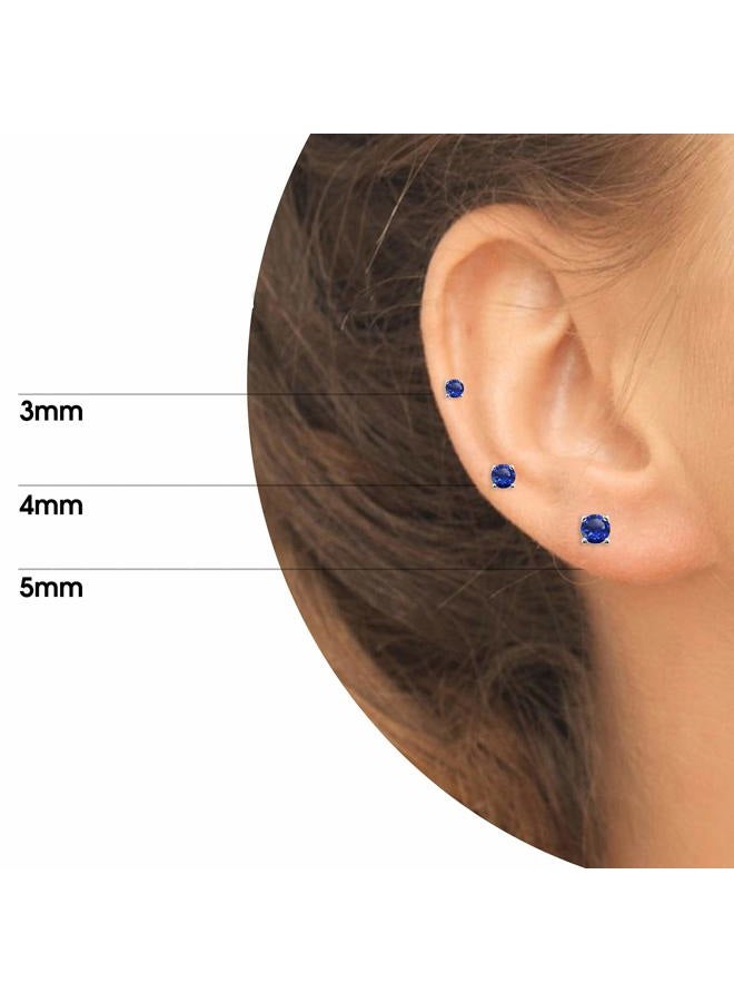B. BRILLIANT 3-Pair Set Sterling Silver Gemstone Round Stud Earrings for Women Teen Girls, 3mm 4mm 5mm - Image 2