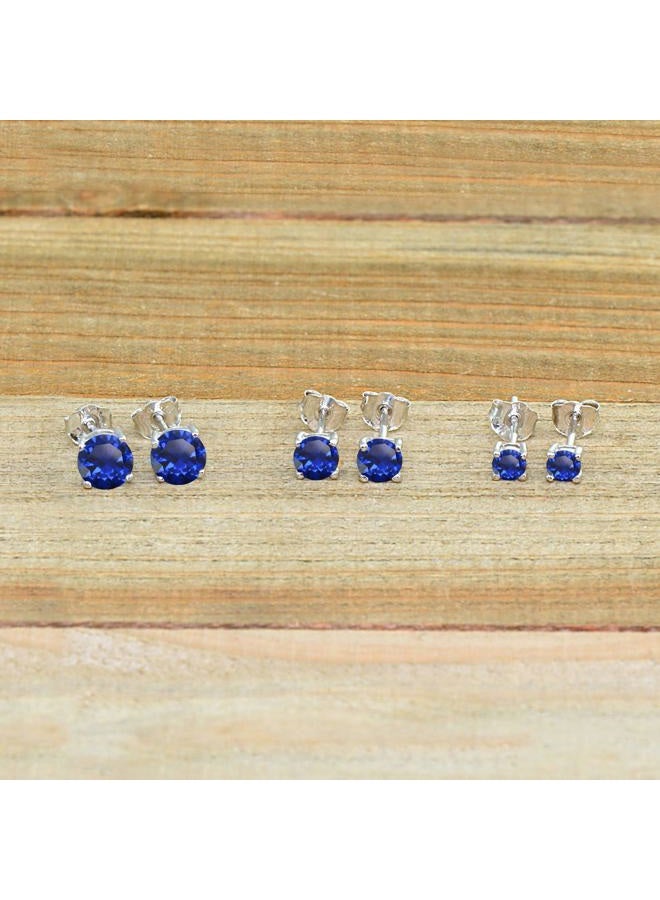 B. BRILLIANT 3-Pair Set Sterling Silver Gemstone Round Stud Earrings for Women Teen Girls, 3mm 4mm 5mm - Image 5
