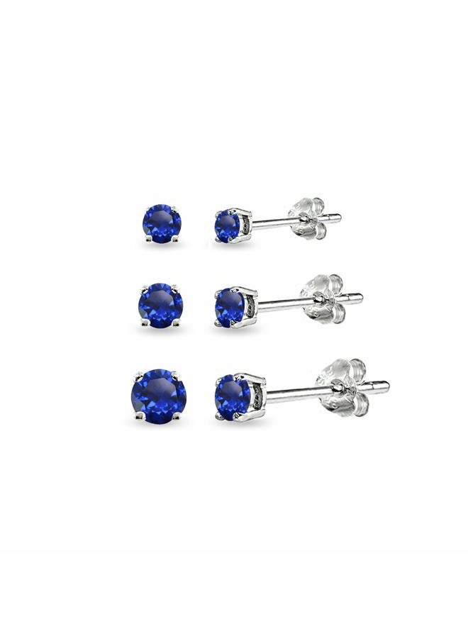B. BRILLIANT 3-Pair Set Sterling Silver Gemstone Round Stud Earrings for Women Teen Girls, 3mm 4mm 5mm - Image 1