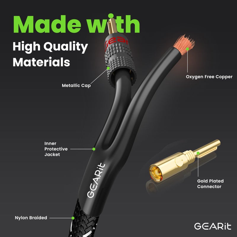 GearIT 12AWG Speaker Cable Wire with Gold-Plated Banana Tip Plugs (10 Feet) in-Wall CL2 Rated, Heavy Duty Braided, 99.9% Oxygen-Free Copper (OFC) - Black, 10ft - Image 2