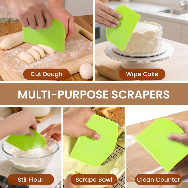 SCHVUBENR Premium Dough Scraper Set with 2 Flexible Bowl Scrapers - Stainless Steel Dough Cutter & Bench Scraper with Measuring Scale - Versatile Kitchen Scraper for Bread, Pastry, Pizza, Cake - Black - Image 5