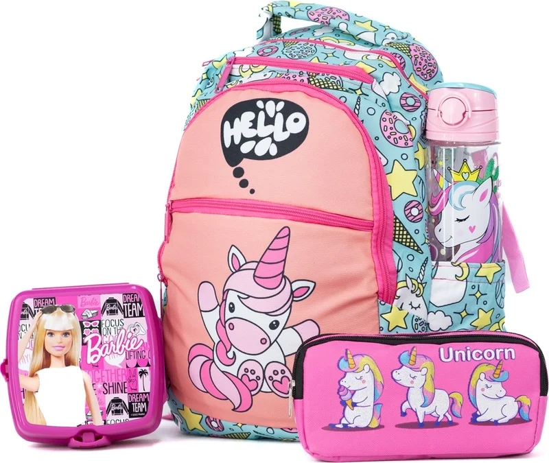 اوبلاند Girls Primary and Secondary School Backpack and Set with Water Bottle, Pencil Case and Lunch Box as Gift