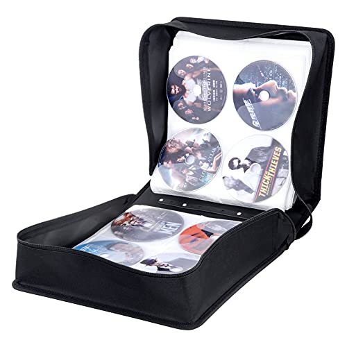 Siveit CD/DVD Binder, CD DVD Case Holder Binder 400 Capacity CD/DVD Wallet Storage Booklet Album Box (White binder, PU Black) - Image 2