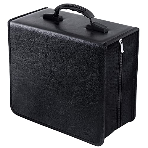 Siveit CD/DVD Binder, CD DVD Case Holder Binder 400 Capacity CD/DVD Wallet Storage Booklet Album Box (White binder, PU Black) - Image 1
